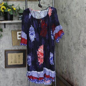 Avenue Womens Plus Size Everyday Crush Border Dress Daybreak Border Blue 18W